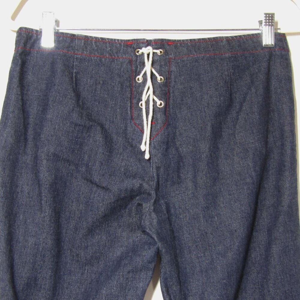 VTG ESPRIT Y2K 90s SAILOR NAUTICAL Lace Up Boho Hippie Festival Blue Jeans 7/8 - Picture 5 of 8